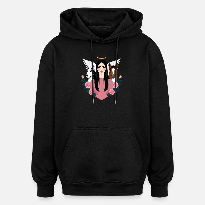 Frauchen, Hund und Pferd - Oversized Unisex Hoodie - Schwarz