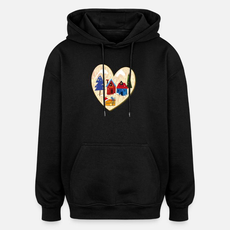 Winterdorf mit Häusern - Oversized Unisex Hoodie - Schwarz