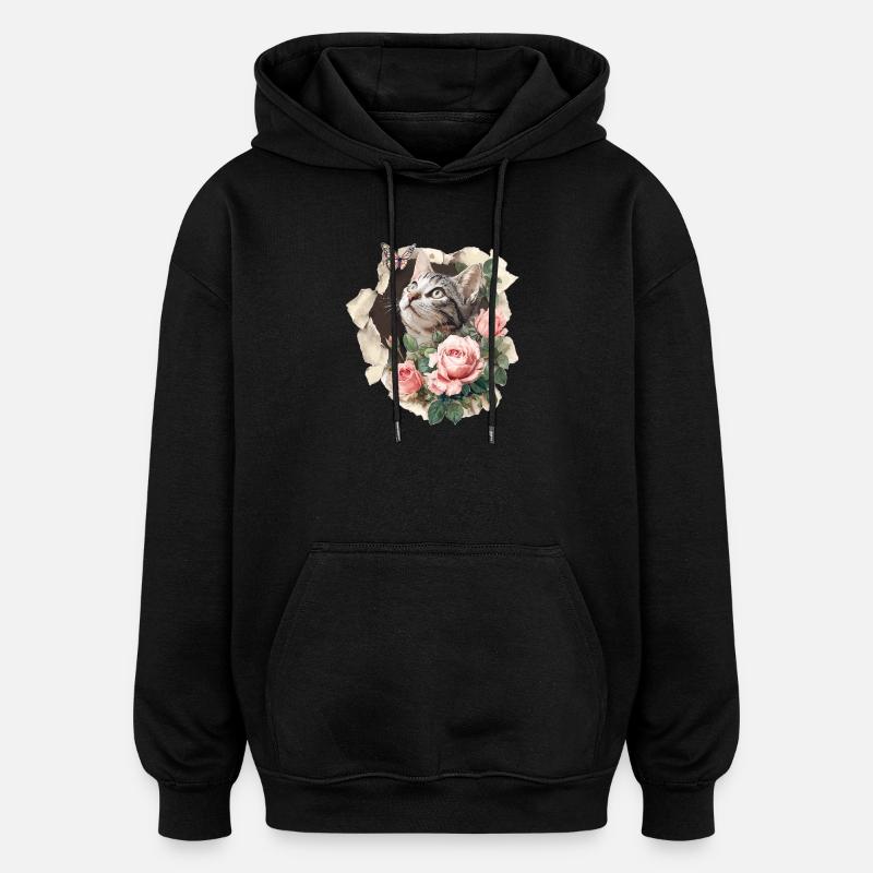 Kat og sommerfugl - Oversize unisex hoodie - sort