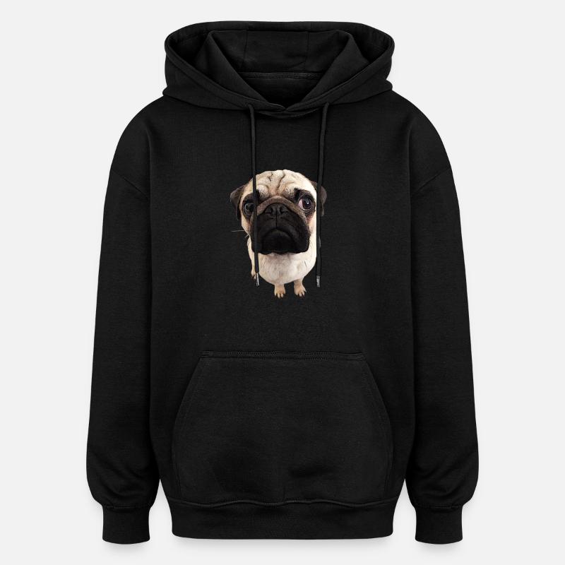 Mops Blick - Oversized Unisex Hoodie - Schwarz