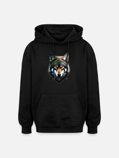 Wolf Head - Oversized Unisex Hoodie - black