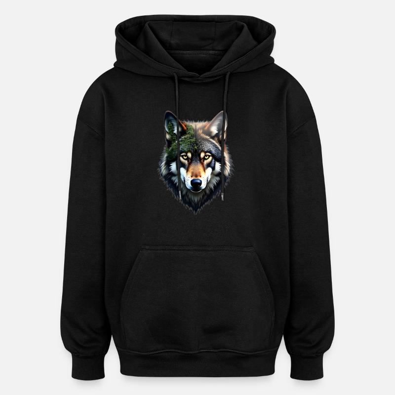 Wolf Kopf - Oversized Unisex Hoodie - Schwarz