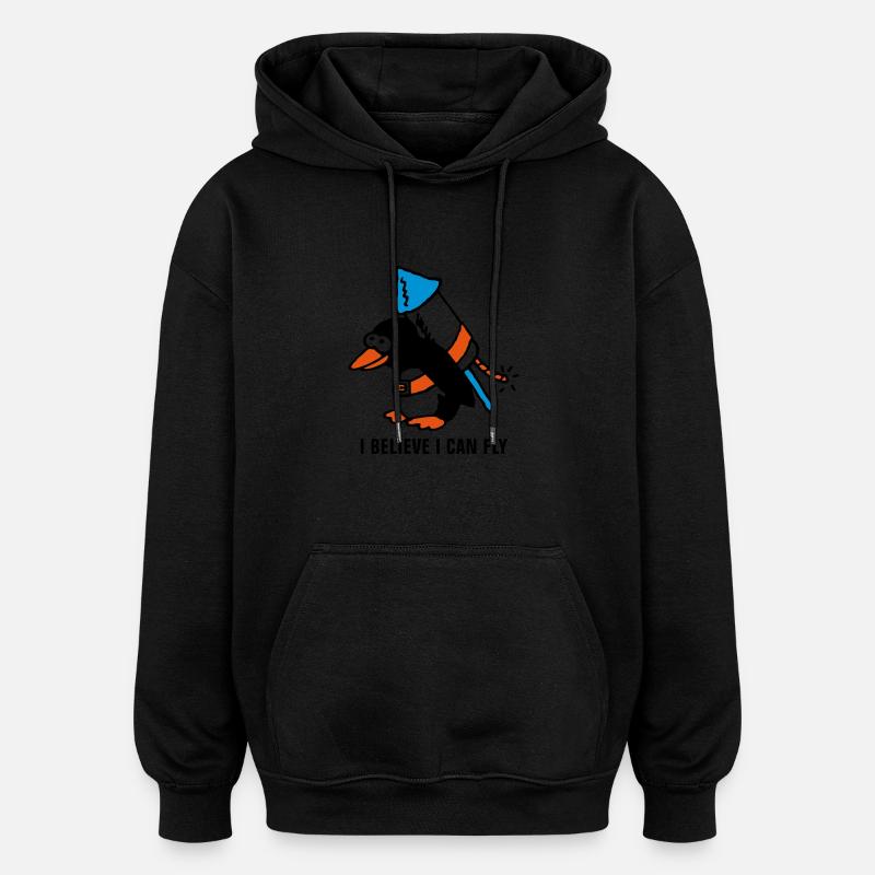 rocket_pinguin_white_b_3c - Oversized Unisex Hoodie - Schwarz