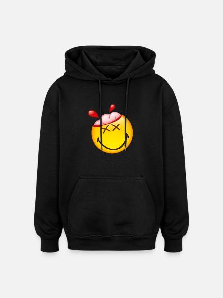 Smiley Glossy Happy Brain - Oversized Unisex Hoodie - black