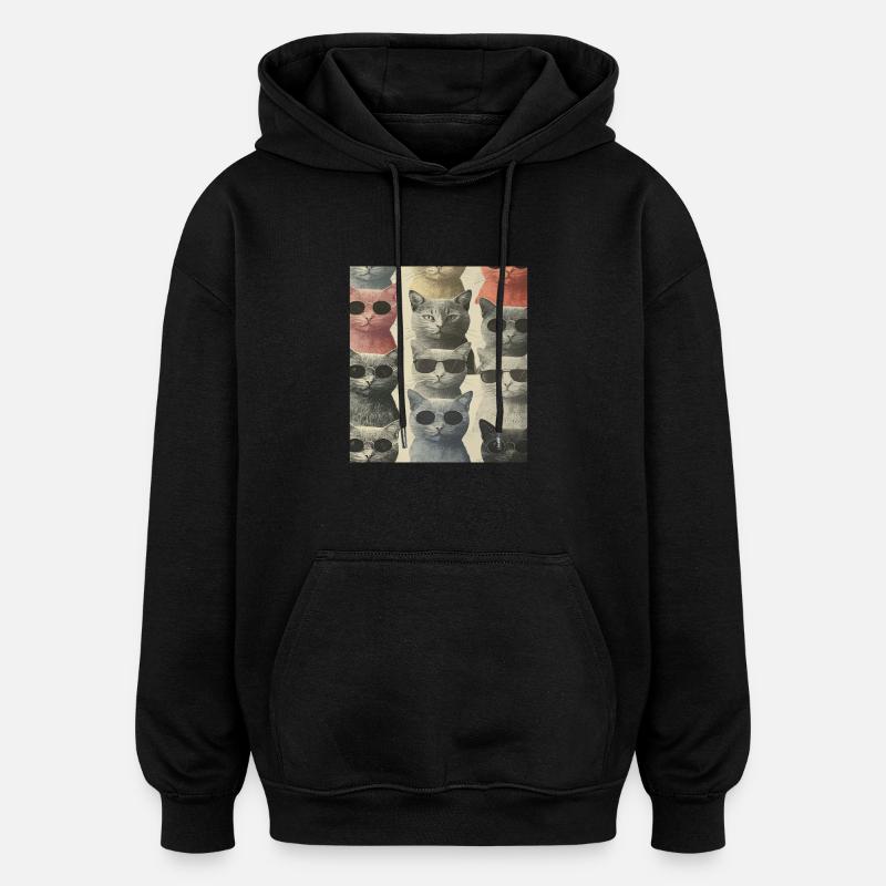 Katzen mit Brille - Oversized Unisex Hoodie - Schwarz