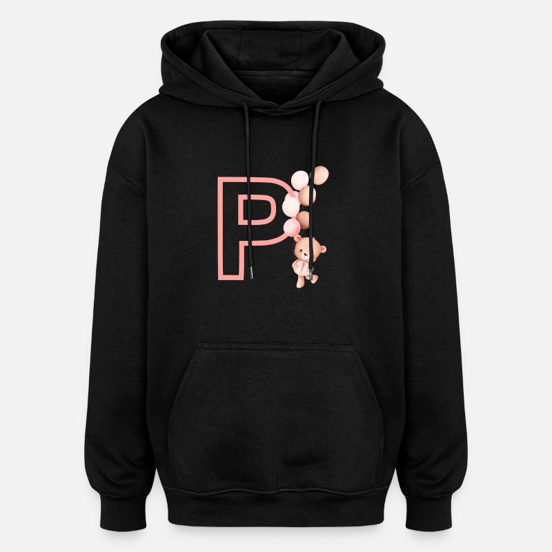 Lettre p rose ours - Sweat à capuche oversize unisexe - noir