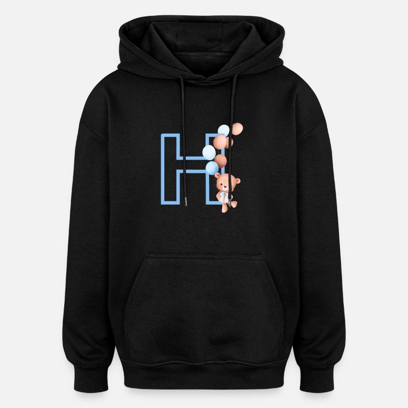 Buchstabe h blauer Bär - Oversized Unisex Hoodie - Schwarz