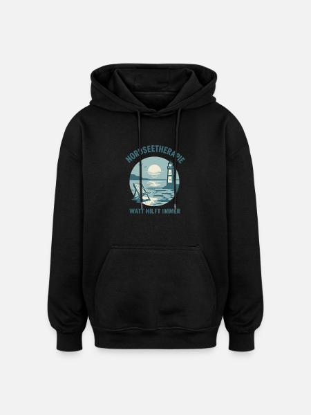 Nordseetherapie - Watt hilft immer - Oversized Unisex Hoodie - Schwarz