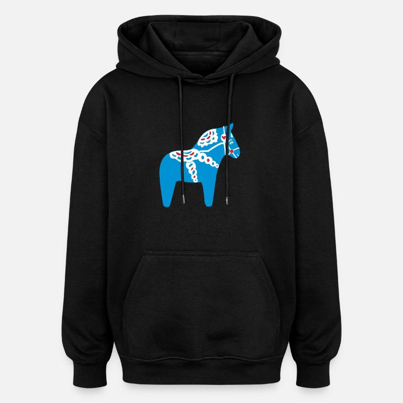 Dala Horse Blue - Sweat à capuche oversize unisexe - noir