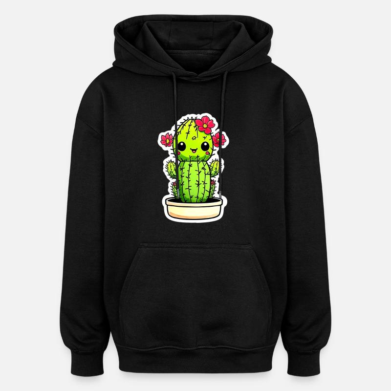 Cactus Mignon Kawaii - Sweat à capuche oversize unisexe - noir