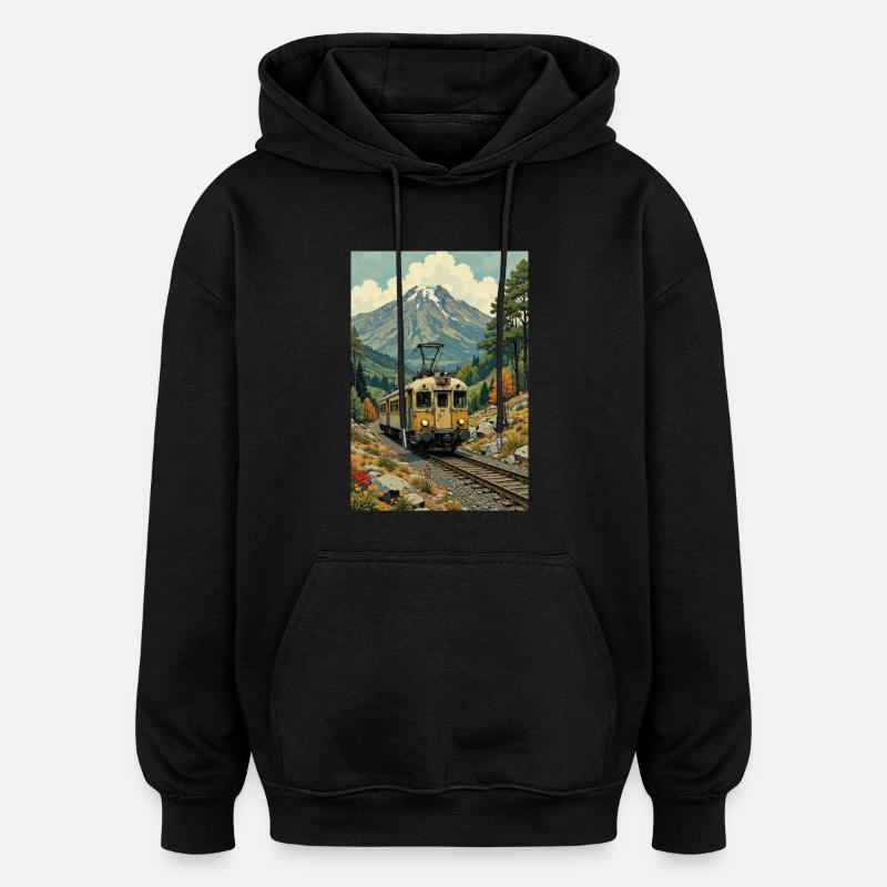 Retro Train Image - Oversized Unisex Hoodie - black
