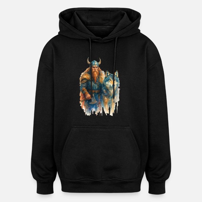wikinger wolf - Oversized Unisex Hoodie - Schwarz