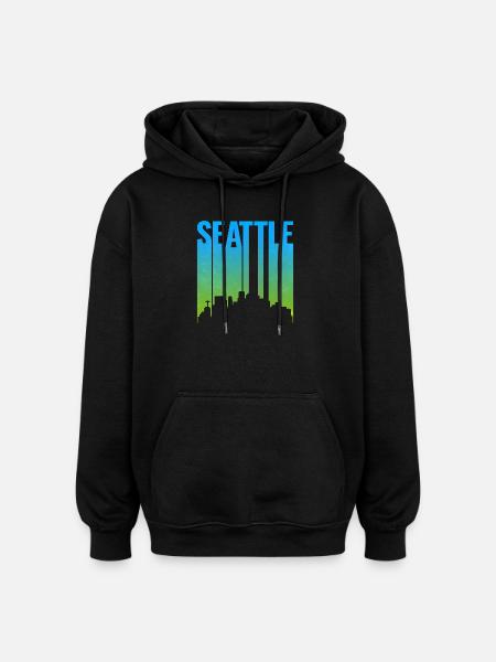 Seattle Neon Skyline Art Print - Oversized Unisex Hoodie - black