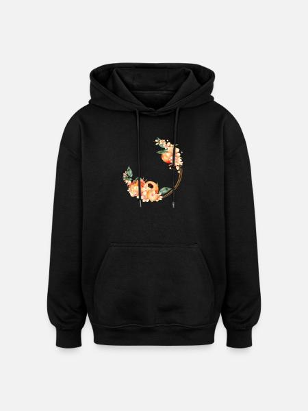 Pfirsichhälfte,Pfirsiche,Pfirsichblüten im Kranz - Oversized Unisex Hoodie - Schwarz