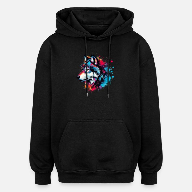 Wolf - Oversized Unisex Hoodie - Schwarz