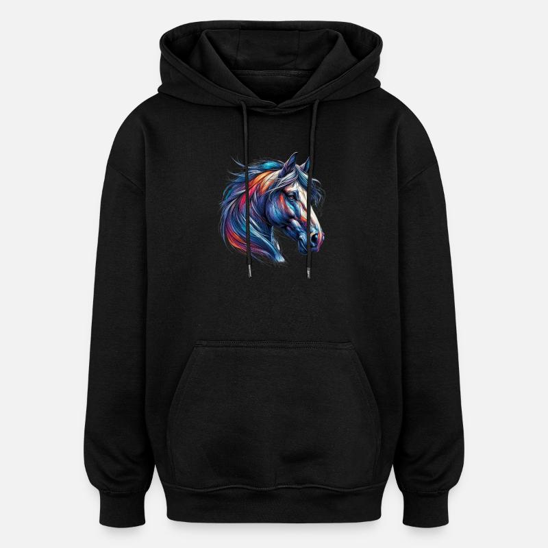 Pferd - Oversized Unisex Hoodie - Schwarz