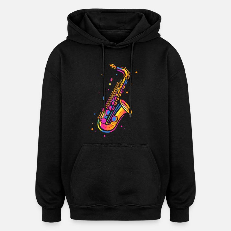 Saxophone rétro - Sweat à capuche oversize unisexe - noir