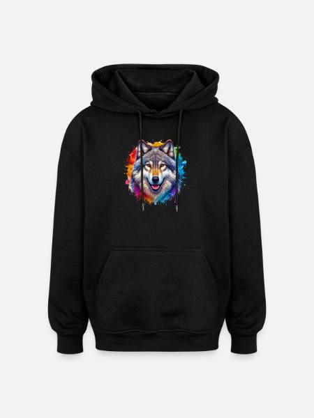 Wolf - Oversized Unisex Hoodie - Schwarz