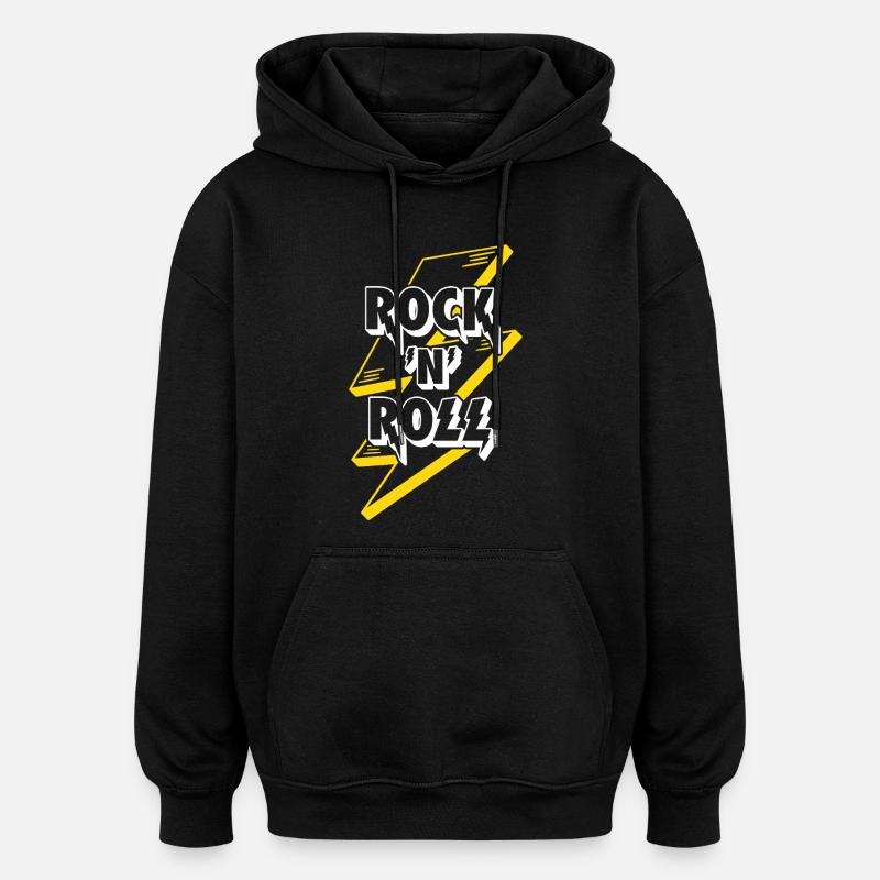 Rock'n'Roll Text Logo mit Blitz - Oversized Unisex Hoodie - Schwarz