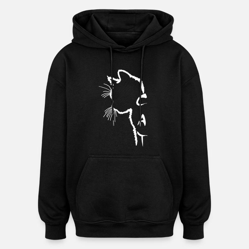 Silhouette de chat blanc - Sweat à capuche oversize unisexe - noir