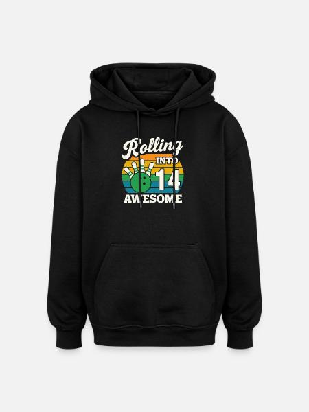 Retro Bowling 14th Birthday Design - Oversized Unisex Hoodie - black