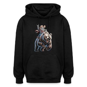 Squelette cow-boy sur ours - Sweat à capuche oversize unisexe - noir - Devant - Noah (186cm)