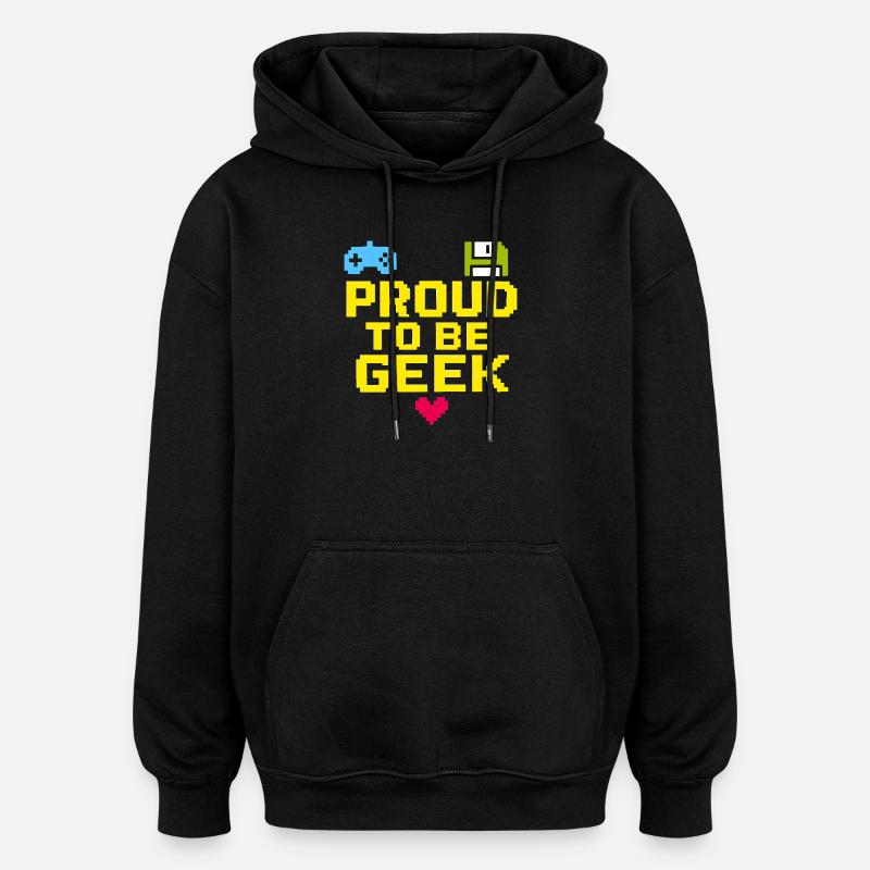 Fier Geek Pixel Rétro - Sweat à capuche oversize unisexe - noir