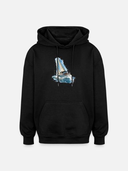Segelboot im Wellenrauschen - Oversized Unisex Hoodie - Schwarz