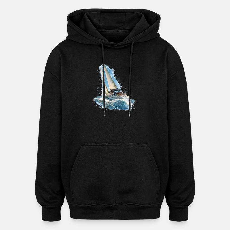 Voilier dans le bruit des vagues - Sweat à capuche oversize unisexe - noir