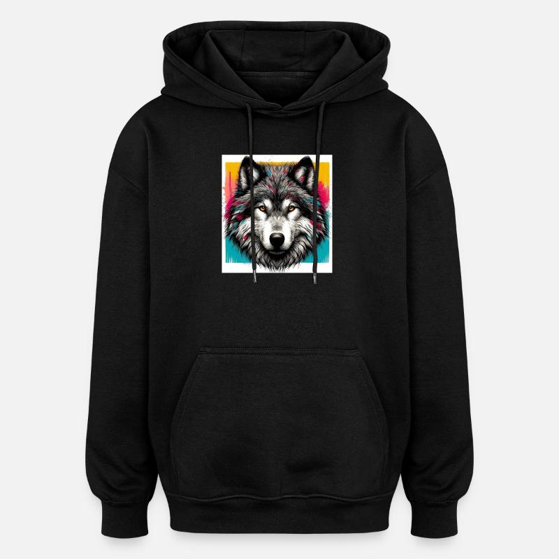Wolf - Oversized Unisex Hoodie - black