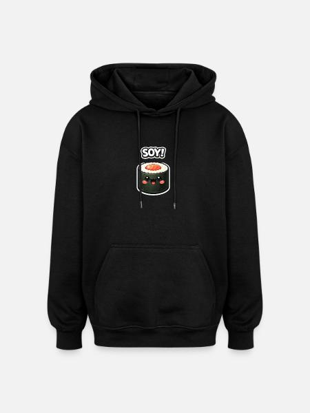 Kawaii Sushi Roll Soy Sticker - Oversized Unisex Hoodie - black