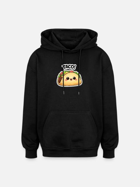 Kawaii taco with a cute face - Oversized Unisex Hoodie - black