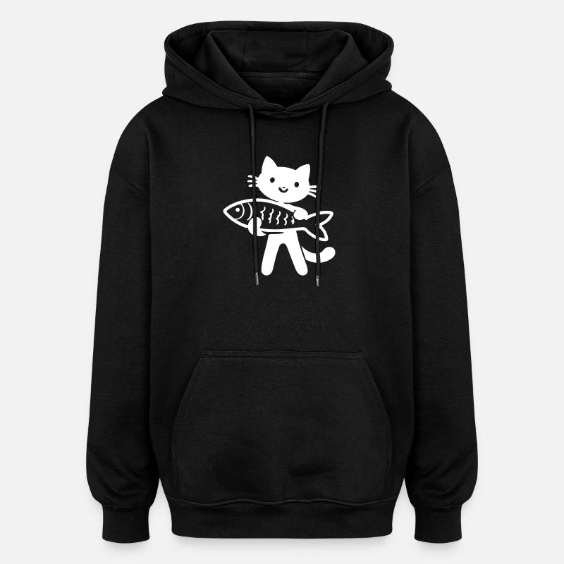 Katze Fisch - Oversized Unisex Hoodie - Schwarz