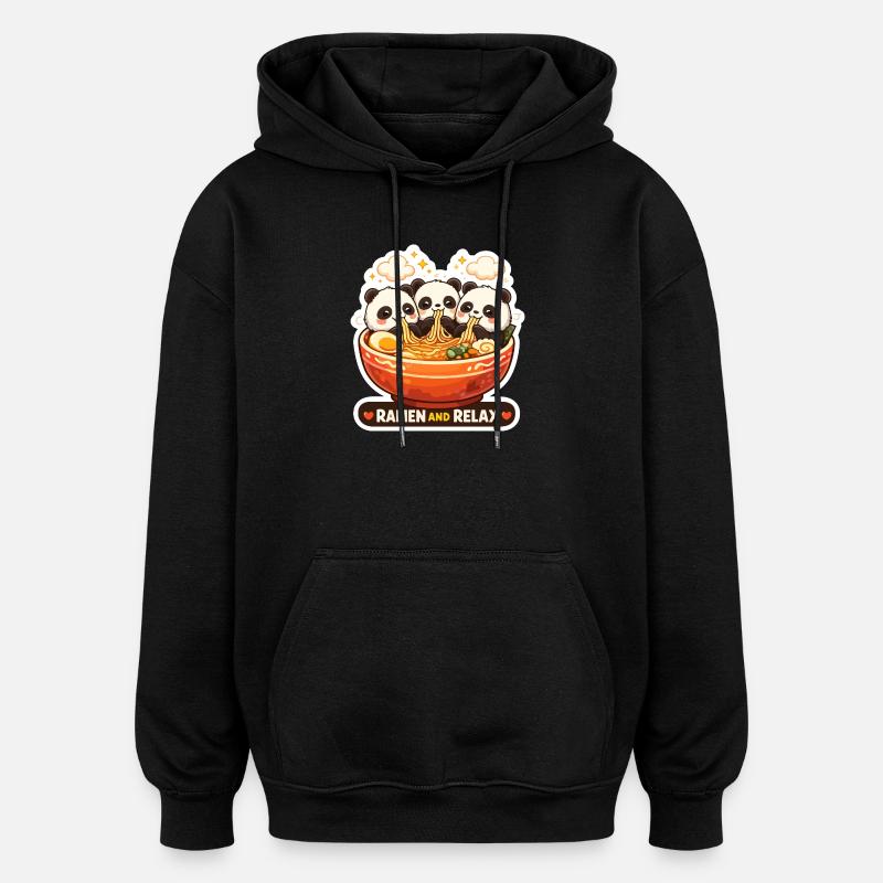 Panda Ramen & Relax Trio - Oversized Unisex Hoodie - black
