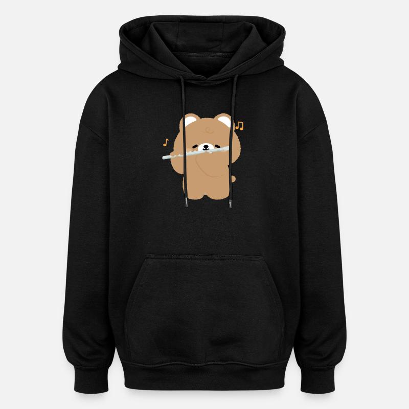 Bear Flute Serenade - Oversized Unisex Hoodie - black