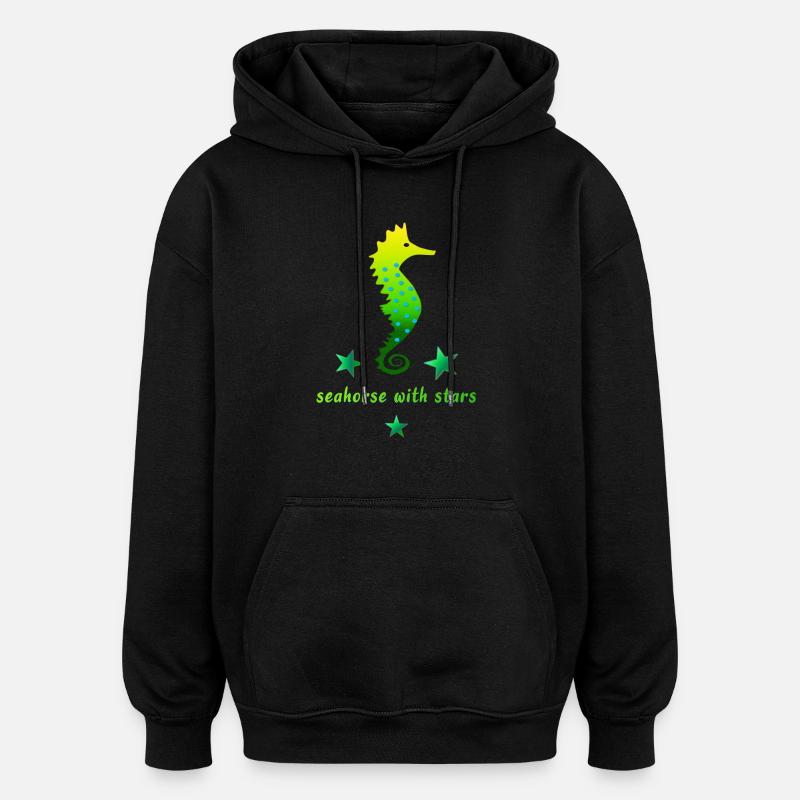 grünes Seepferdchen mit Sternchen - Oversized Unisex Hoodie - Schwarz