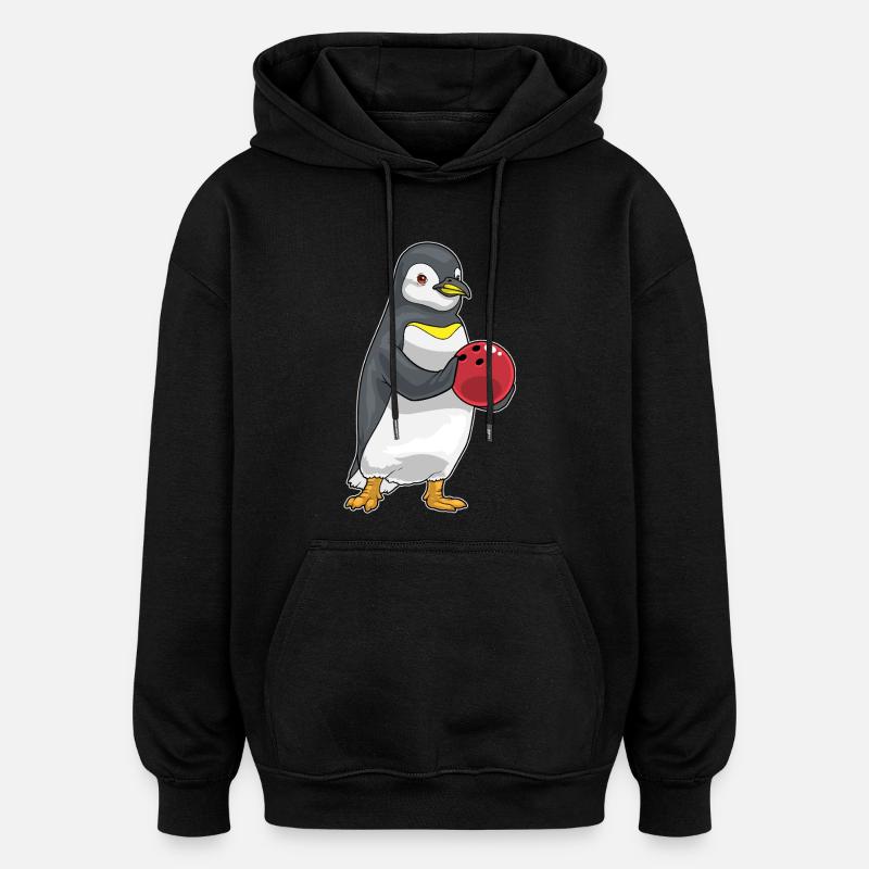 Penguin Bowling Bowling Ball - Oversized Unisex Hoodie - black
