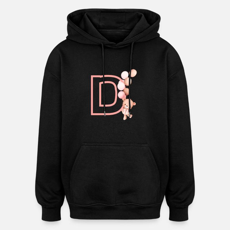 Lettre d rose ours - Sweat à capuche oversize unisexe - noir