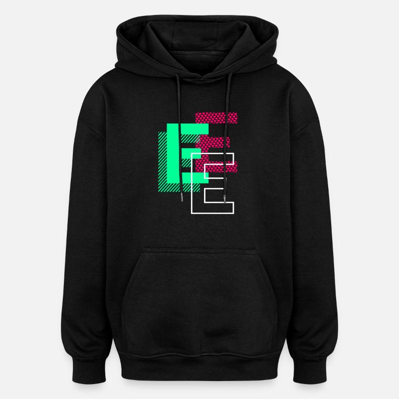 Initial Letter E Design Gift - Oversized Unisex Hoodie - black