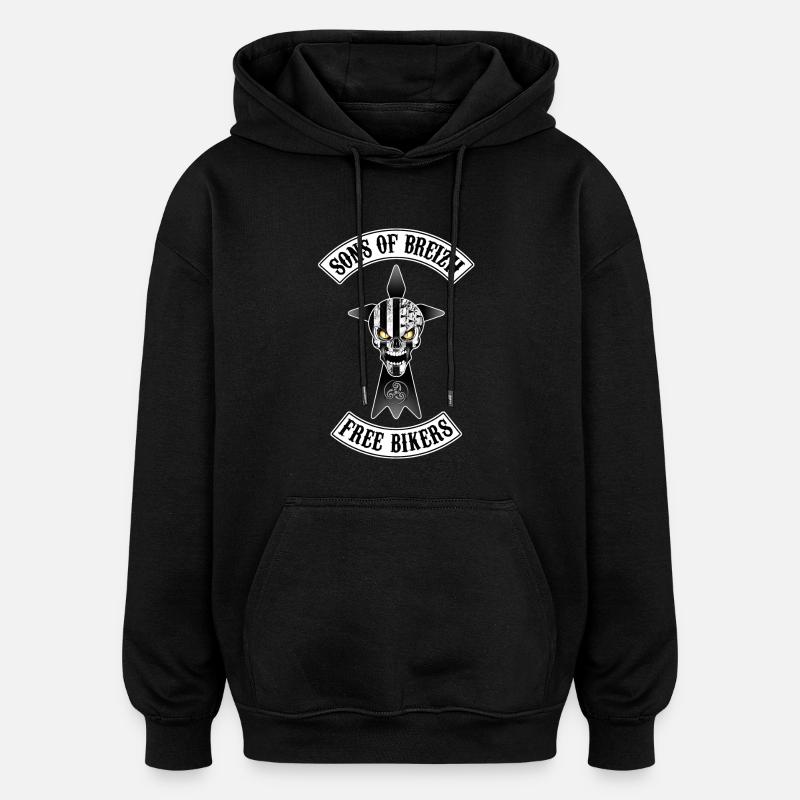 Breizh Bikers skull - Sweat à capuche oversize unisexe - noir