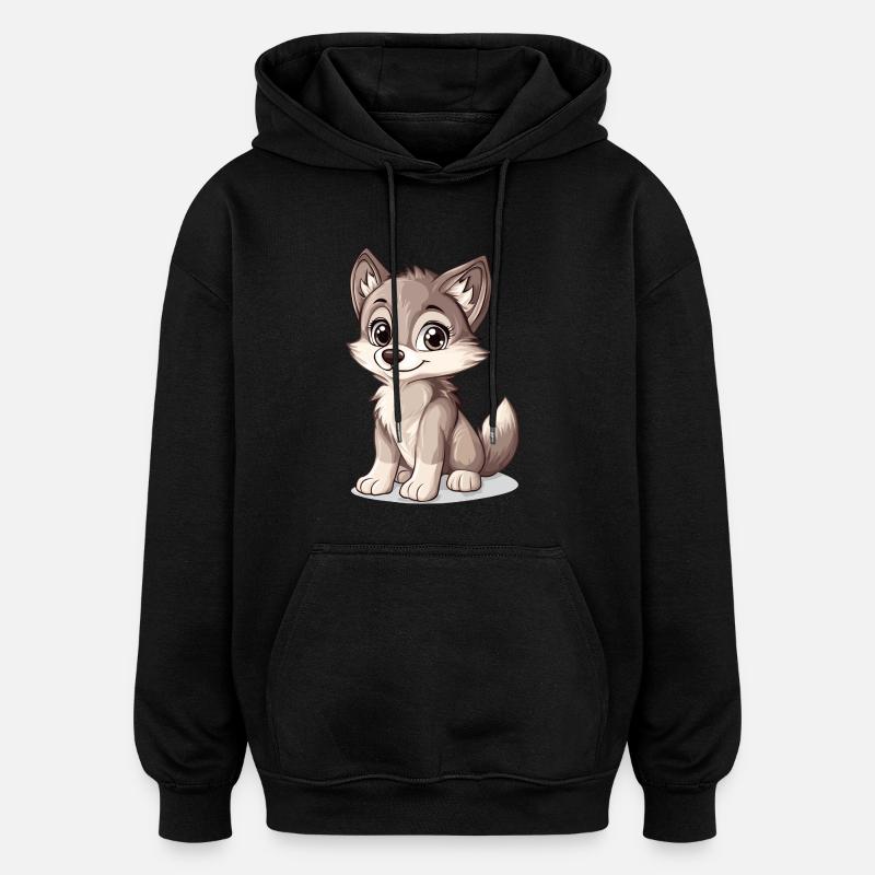 petit loup mignon - Sweat à capuche oversize unisexe - noir