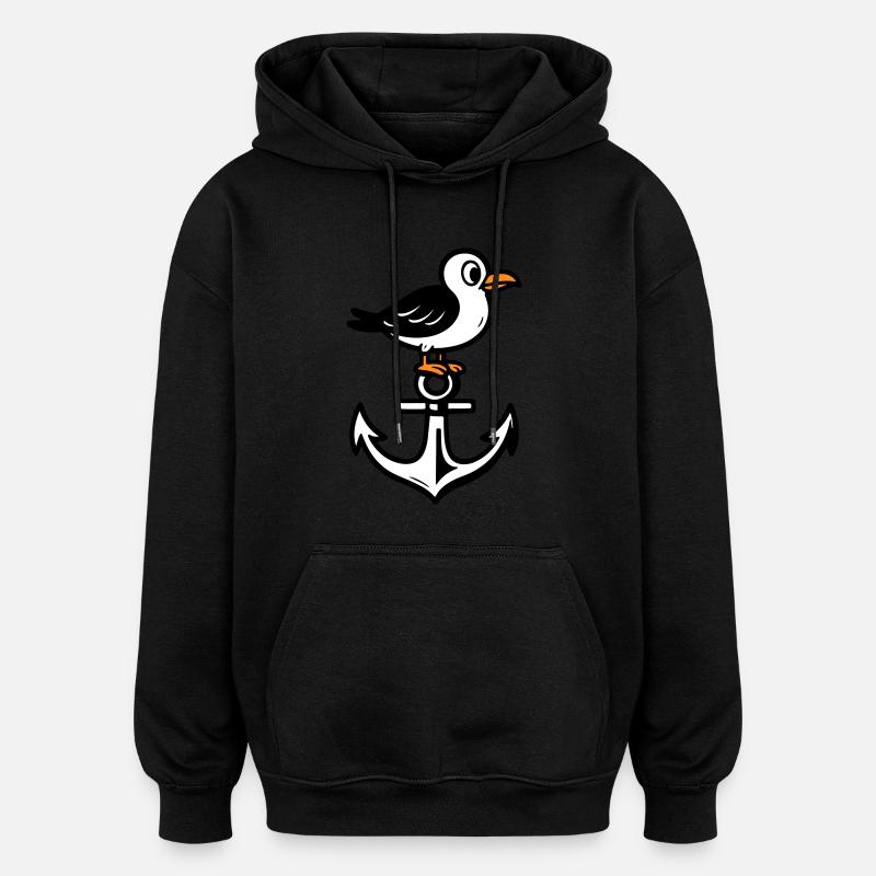 Seagull Anchor Comic - Oversized Unisex Hoodie - black