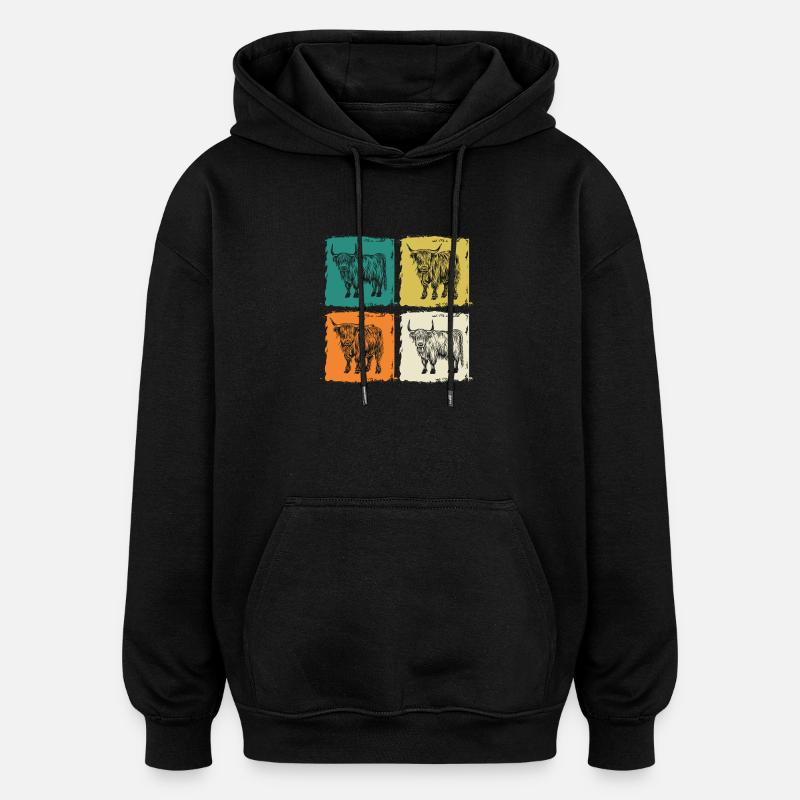 Bovins vaches Bovins Highland - Sweat à capuche oversize unisexe - noir