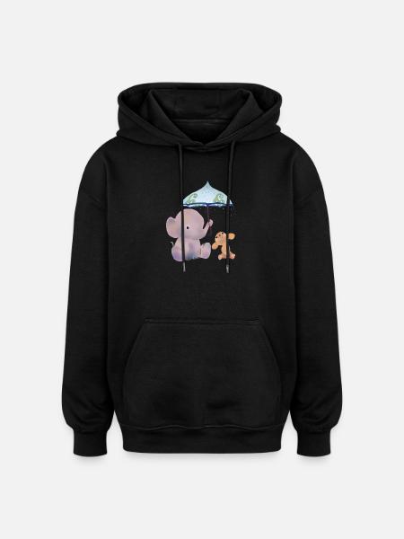 Maus und Elefant - Oversized Unisex Hoodie - Schwarz