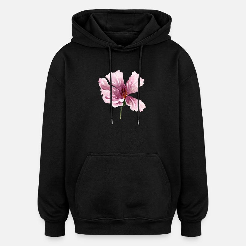 fleur rose - Sweat à capuche oversize unisexe - noir