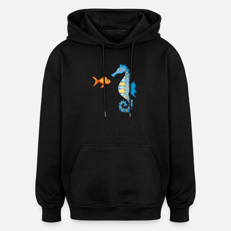 niedlicher Comic Goldfisch und Seepferdchen - Oversized Unisex Hoodie - Schwarz