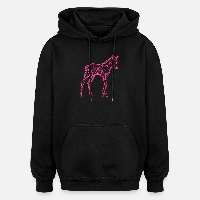 Pferd rosa pink - Oversized Unisex Hoodie - Schwarz