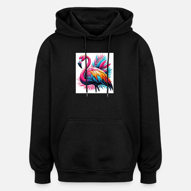 Flamant rose - Sweat à capuche oversize unisexe - noir