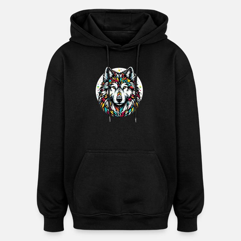Wolf - Oversized Unisex Hoodie - black