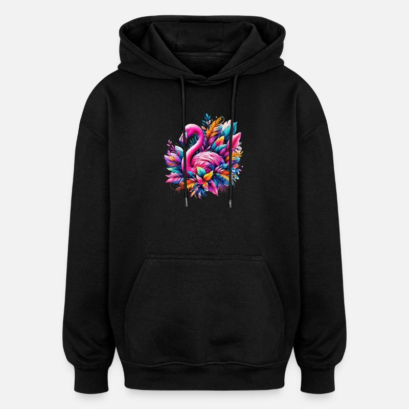 Flamant - Sweat à capuche oversize unisexe - noir